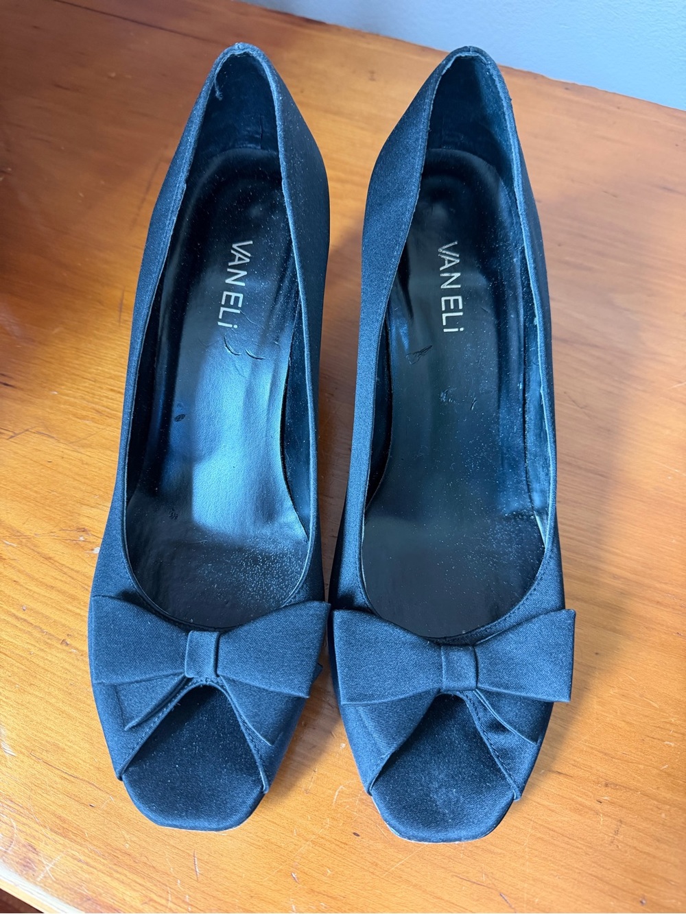 Vaneli Black Peep-Toe Bow Heels